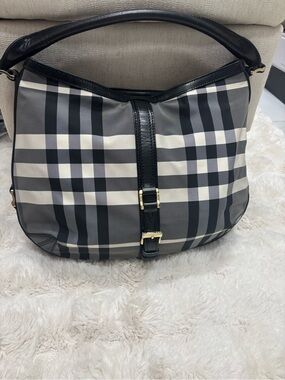 Burberry Black and Gray Plaid Hobo Bag